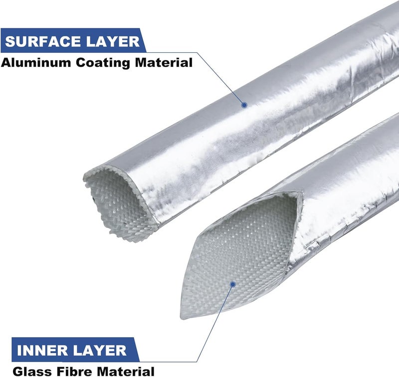 FOURUB Automotive Aluminum Heat Shield Sleeve Wrap Wire Up to 485 °F, Cable Heat Shield Fire Sleeve Heat Resistance Silver Inner Diameter (3/4"-14ft) - Image 2